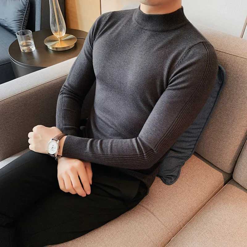 Autumn and winter new half neck sweater mens slim fit knitted floral solid color casual bottom sweater W2411111