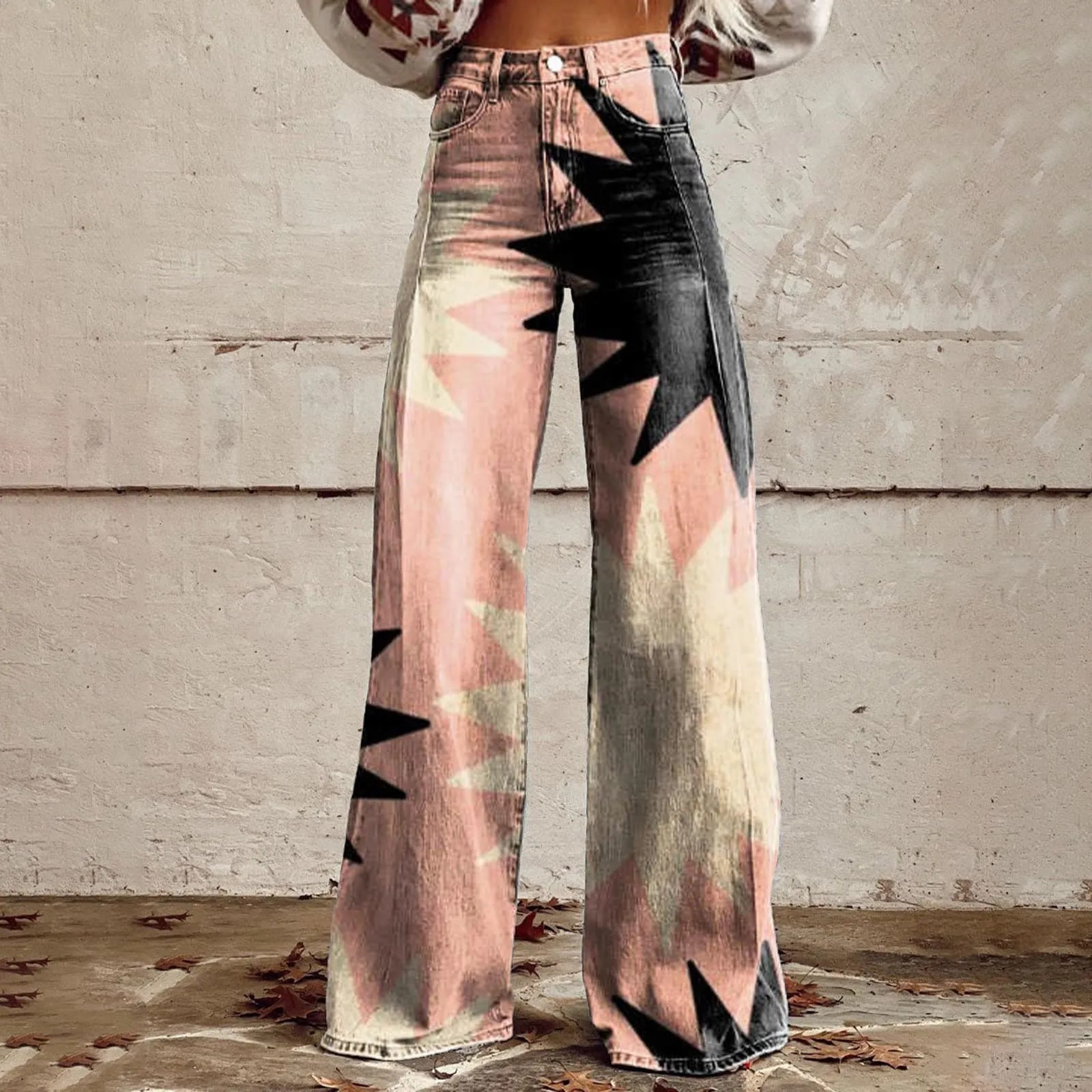 Loose Fit Comfort Vintage Wide Leg Jeans Fashion High Waisted Casual Denim Pants 90s Floral Printed Baggy Trousers Women 241112