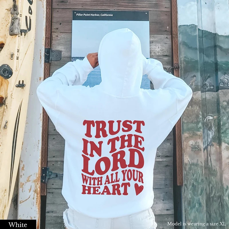 Trust in the Lord With All Your Heart Womens Hoody Sweatshirts Jesus Tumblr Pocket Hoodie Fashion Casual Jumper 241112
