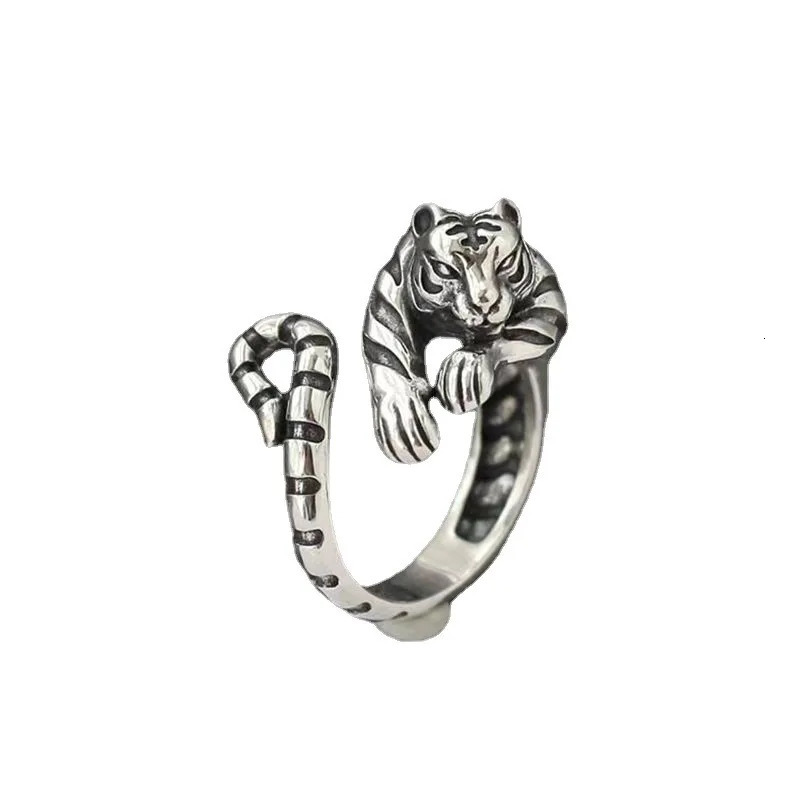 Fierce Tiger Adjustable Opening Ring Men and Women Vintage Punk Ancient Gold Silver color Animal Jewelry Gift Wholesale 241112