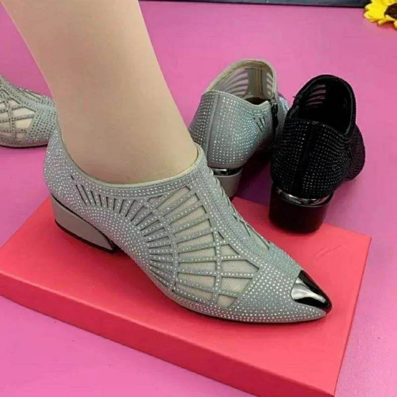 Hollow mesh flash pump Pointed Toe sandals womens work shoes breathable low boots Korean fashion novel direct 241111ww