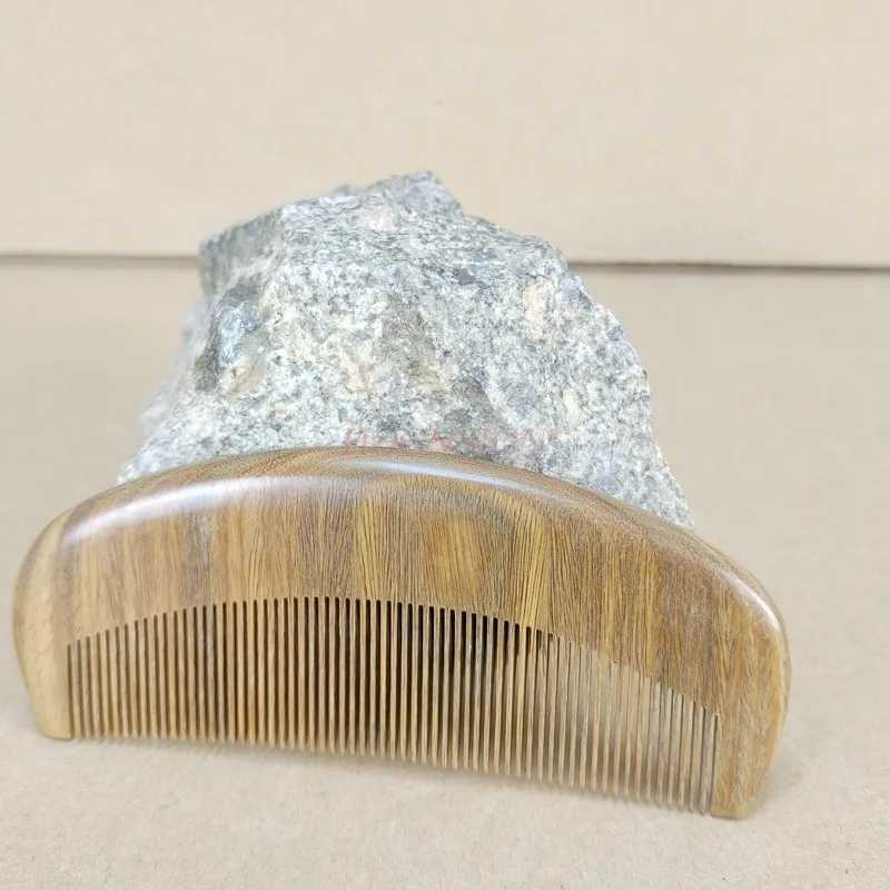 Green sandalwood super density comb flower pusher large ruffled tooth comb mini portable boys hair small wooden hair W241112