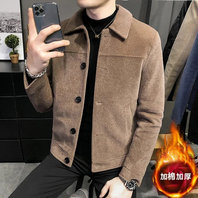 autumn and winter wool blend jacket for men thick and warm casual business trench coat short sleeved windbreaker 241112