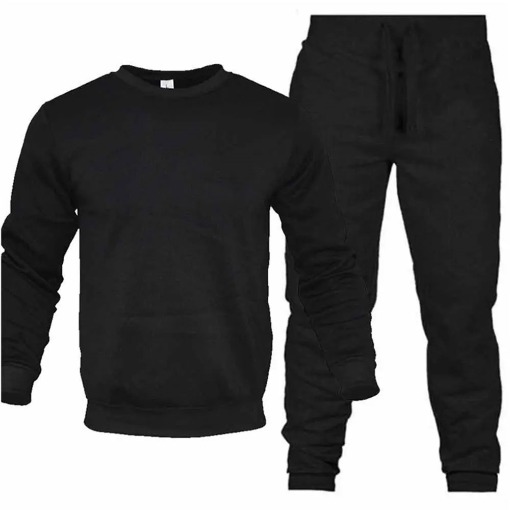 Mens Two-Piece Set O-Neck 2 Pieces Sets Tracksuit Hooded Sweatshirt Drawstring Pants Male Sport Hoodies Running Sportswear 241111