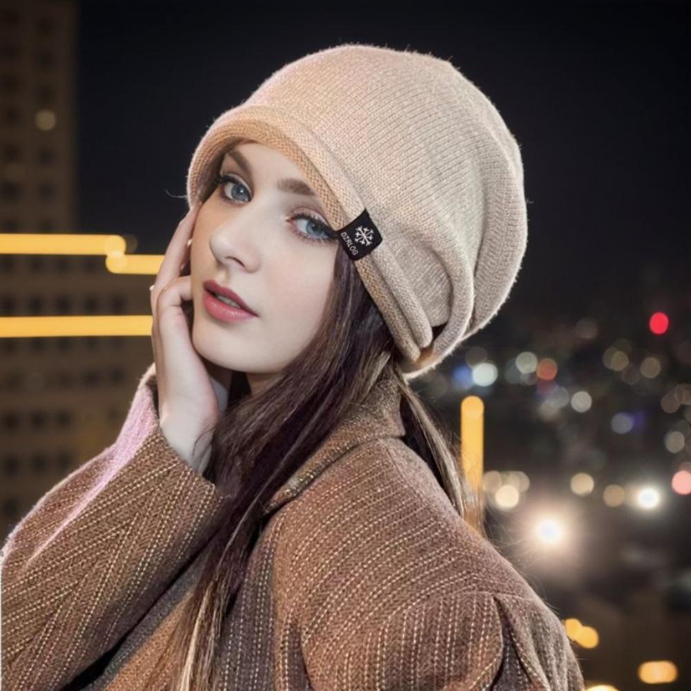 Women Knitted Elastic Thick Warm Winter Hat Soft Cold Resistant No Brim Beanie Baggy Lady Cap