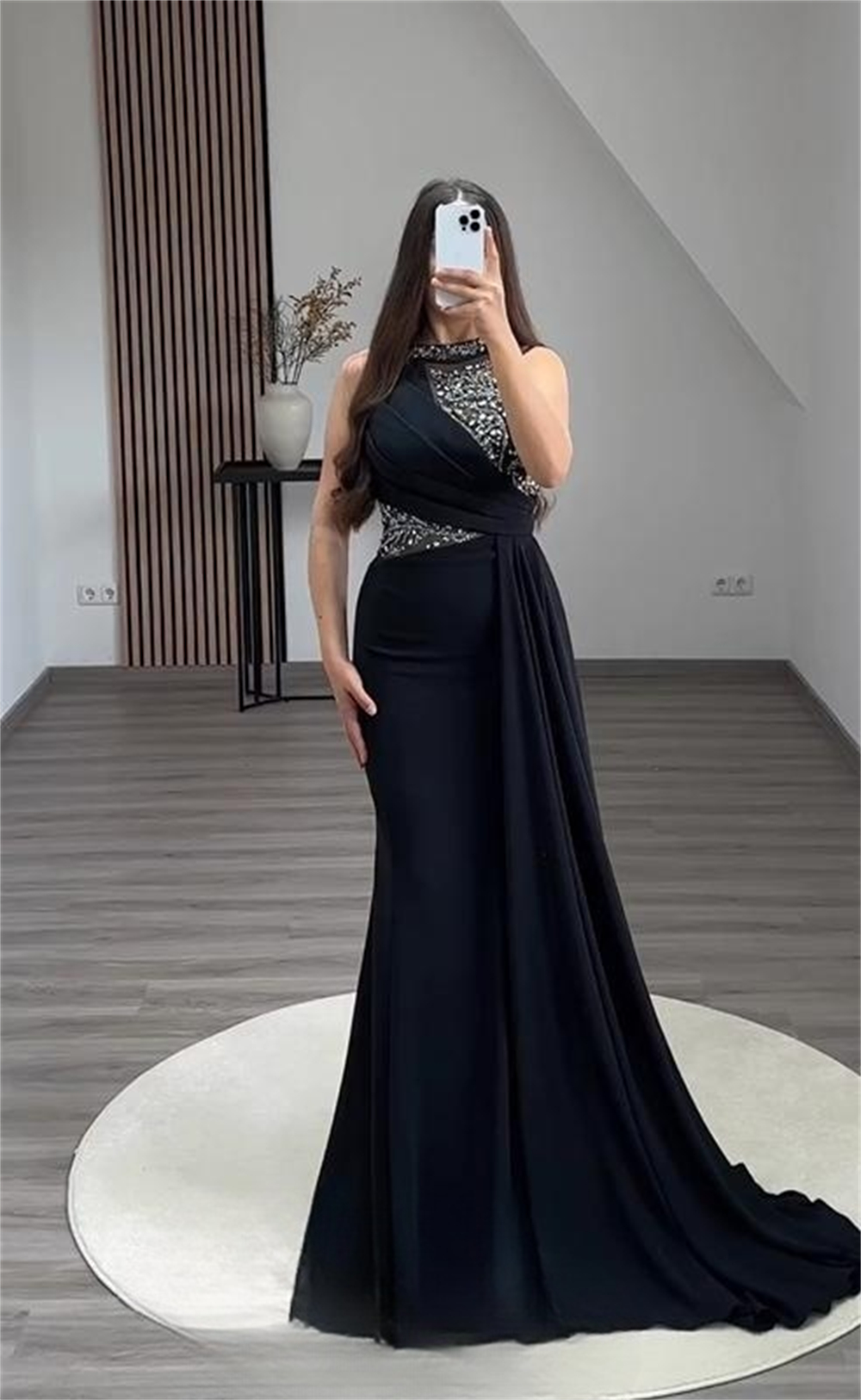 Beaded High Collar Prom Dresses Evening Gown Halter With Crystal Womens Special Ocn Dress Side Train Satin Robe Des Marrige 6660306