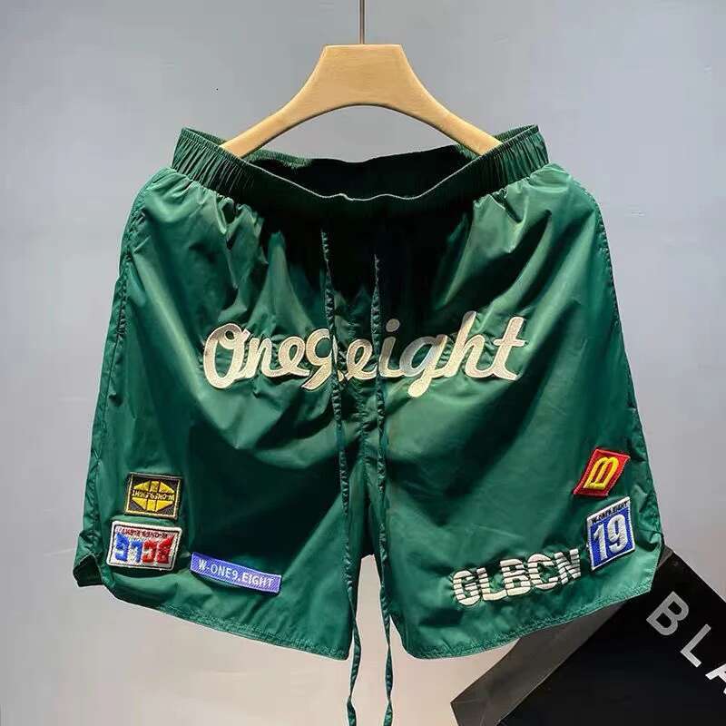 American Vintage Latter Embroidery Summer Men's Sports High Street Basketball S Loose Breathable Beach Shorts