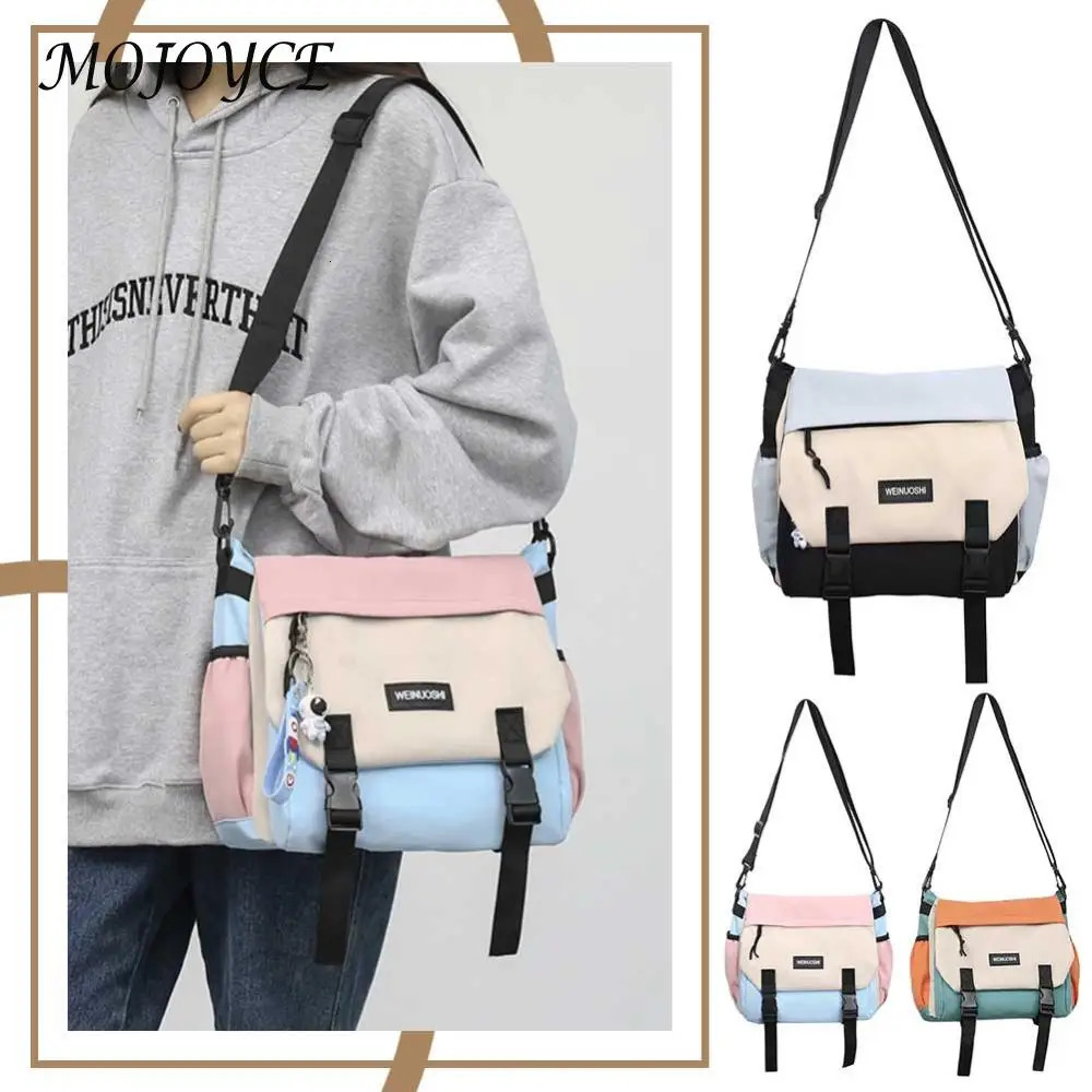 Unisex Student Messenger Bag Large Capacity Simple Postman Contrast Color Nylon Satchel for College Travel Business 241111
