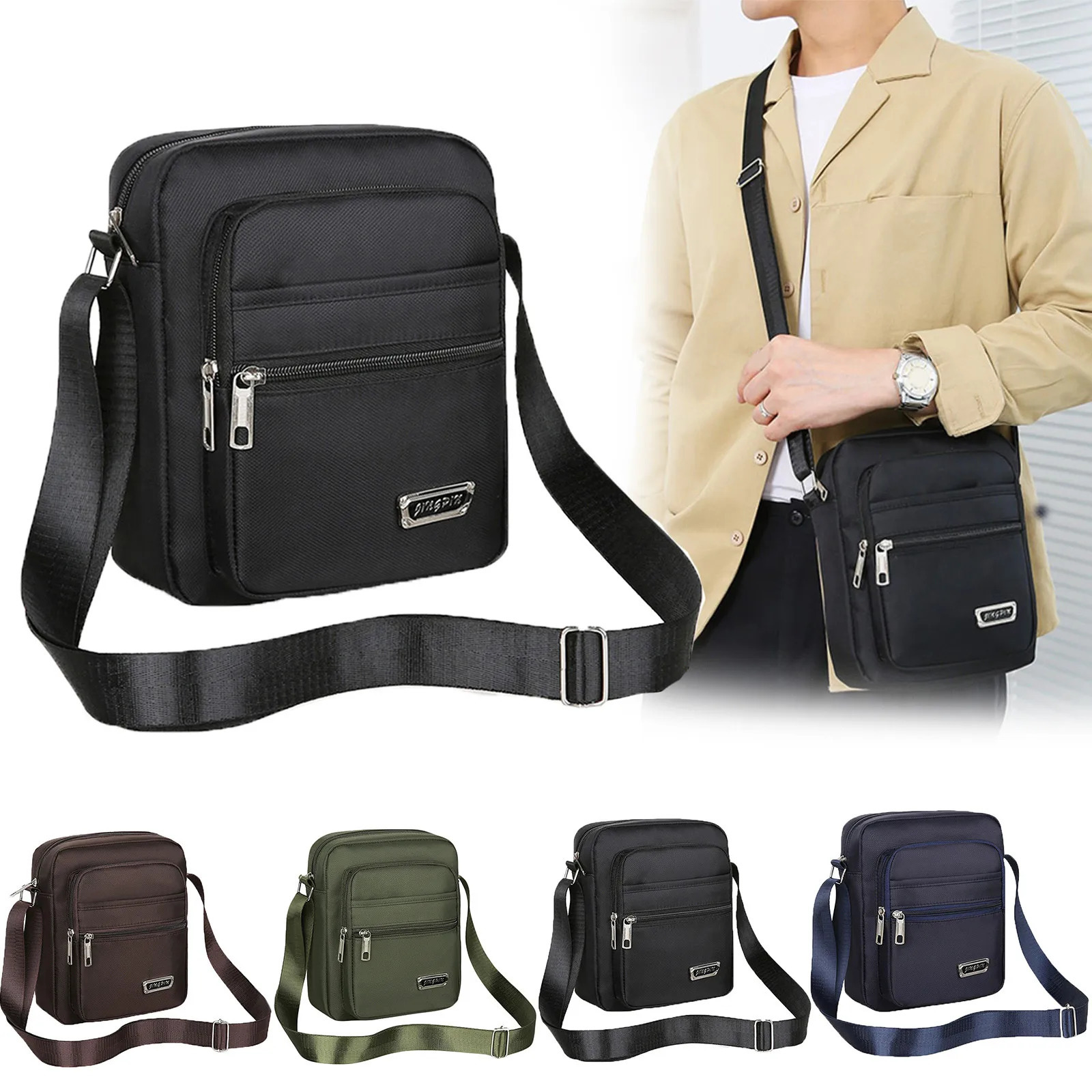 Four Layer Zipper Waterproof Single Shoulder Messenger Bag Business Wallet 241111
