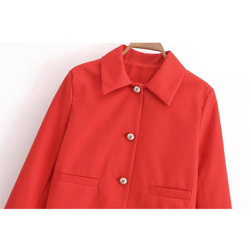 TRAF jacket autumn womens elegant red womens jacket street casual warm autumn long sleeved jacket 241111