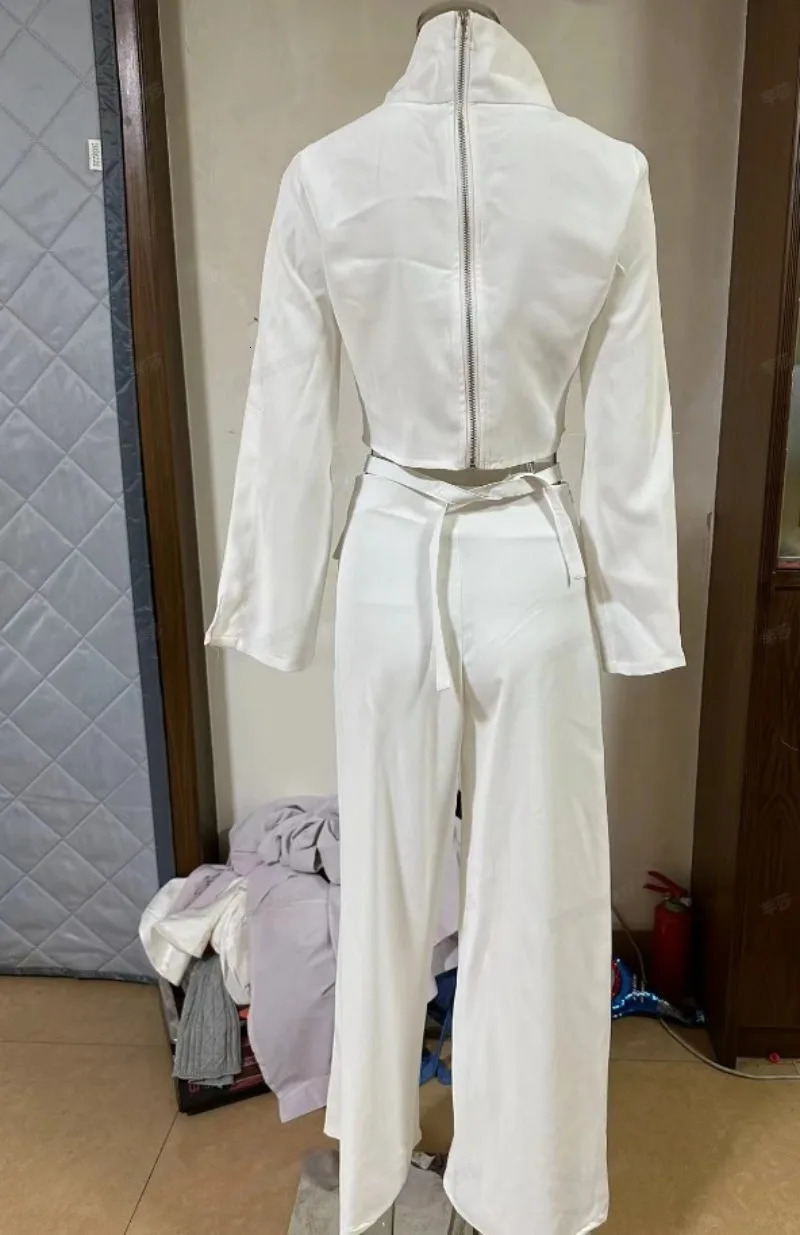 Autumn Turtle Neck Solid Color Open Button Loose Wide Leg Library Dress Set for Women 241112