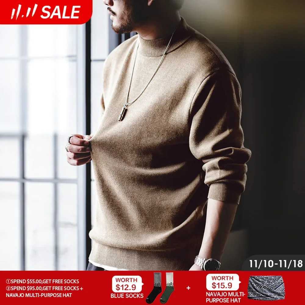 MADEN 2024 Autumn/Winter New Formal No.2 Sweater Mens Half Collar Pullover Knitted Solid Color Warm Bottom Sweater W2411111