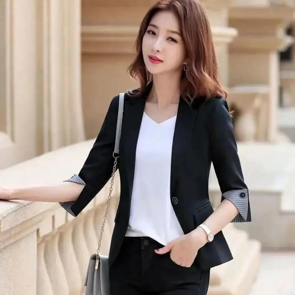 Womens jacket one-third sleeve lapel collar womens formal cardigan plus size business womens outerwear party 241111