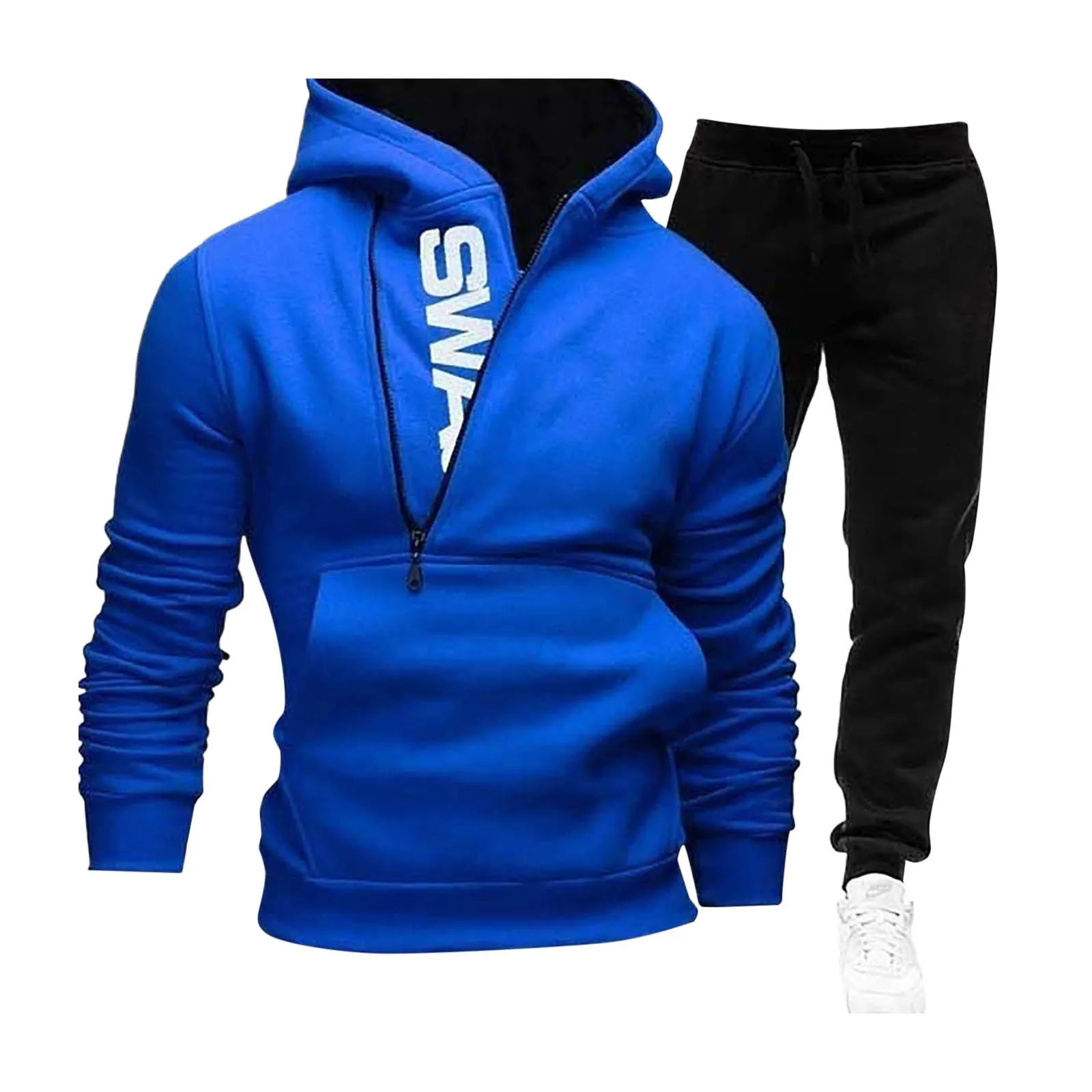 Side Zipper Men Tracksuit Set Matching Color Hooded Pullover Sweatshirt And Pant Mens Fleece Hip Hop Hoodie Street 241111