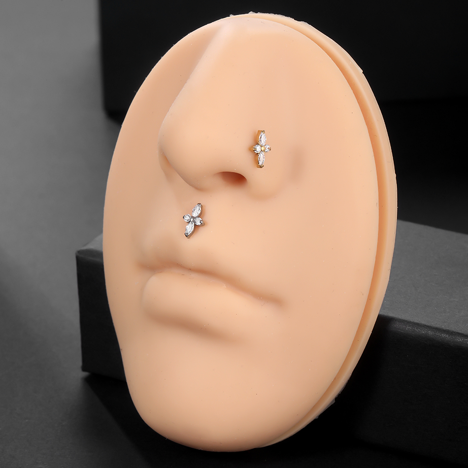 ASTM F136 Titanium Labret Piercing Lip Ring Paved CZ Flower Top Flat Back Stud Earrings Helix Cartilage Medusa Tragus Jewelry