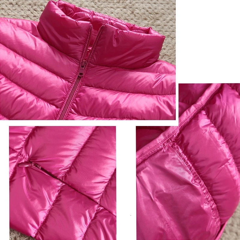 Womens 90% white duck down jacket womens ultra-thin duck down jacket autumn warm vertical collar hiking portable 241112