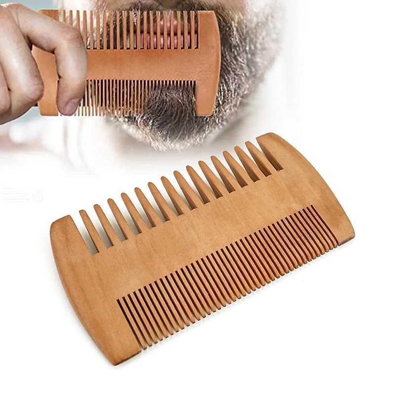 Natural wood brush beard comb anti-static double-sided mustard pocket comb mens hair care tool W241112