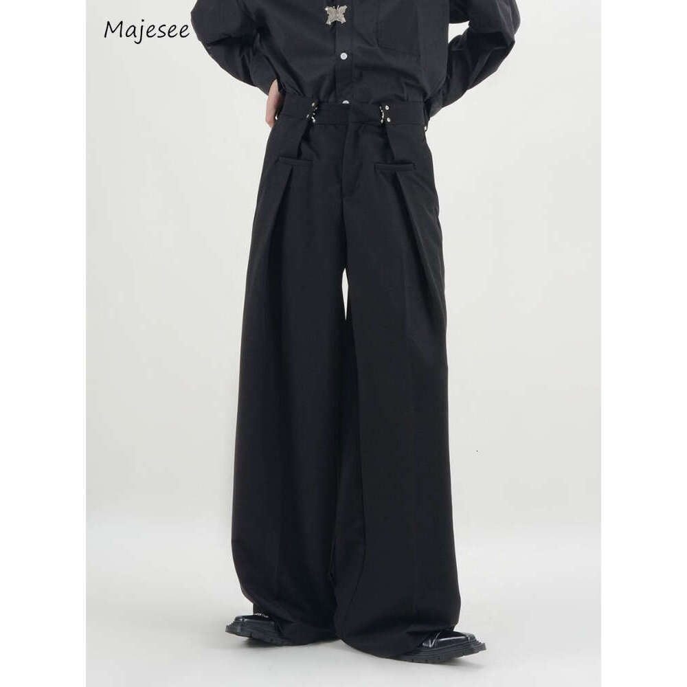 Pants Men Fashion Casual Solid High Street Simple Hip-hop Wide Leg Trousers All-match Korean Style Loose Temperament College New