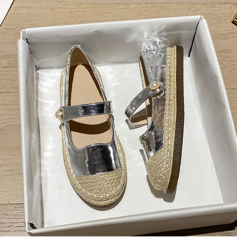 Sier Mary janes Leather 96936 shoes woman flats straw pattern creepers round toe espadrilles female ankle belt glitter moccasins 8e02 6c08