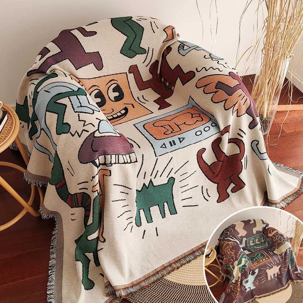 Graffiti sofa blanket fringed throwing blanket vintage woven tapestry throwing blanket living room dining room outdoorXJ241111