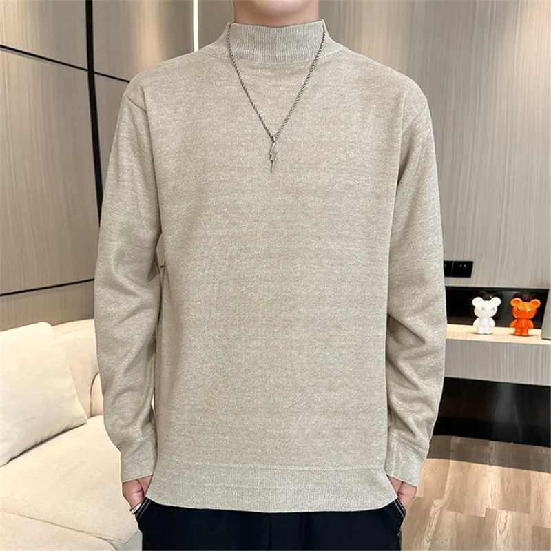 Mens casual slim fit basic warm half turtle neck knitted sweater mens white floral half neck autumn and winter top W2411111