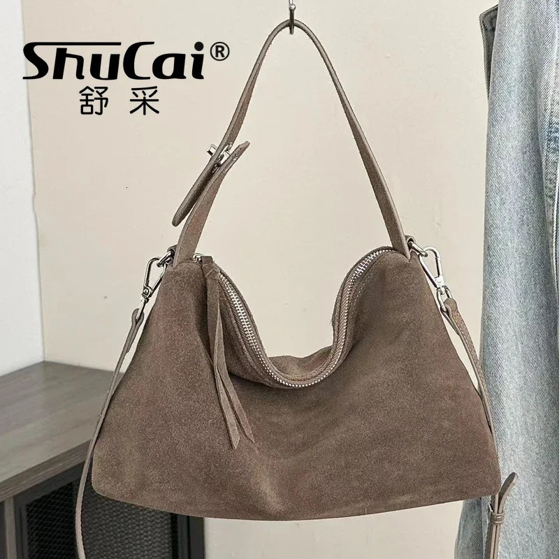 Genuine Leather Fashion Autumn Winter Boston Tote Soft Matte Suede Cow Womens Handbag Shoulder Crossbody Bag For Women 241111