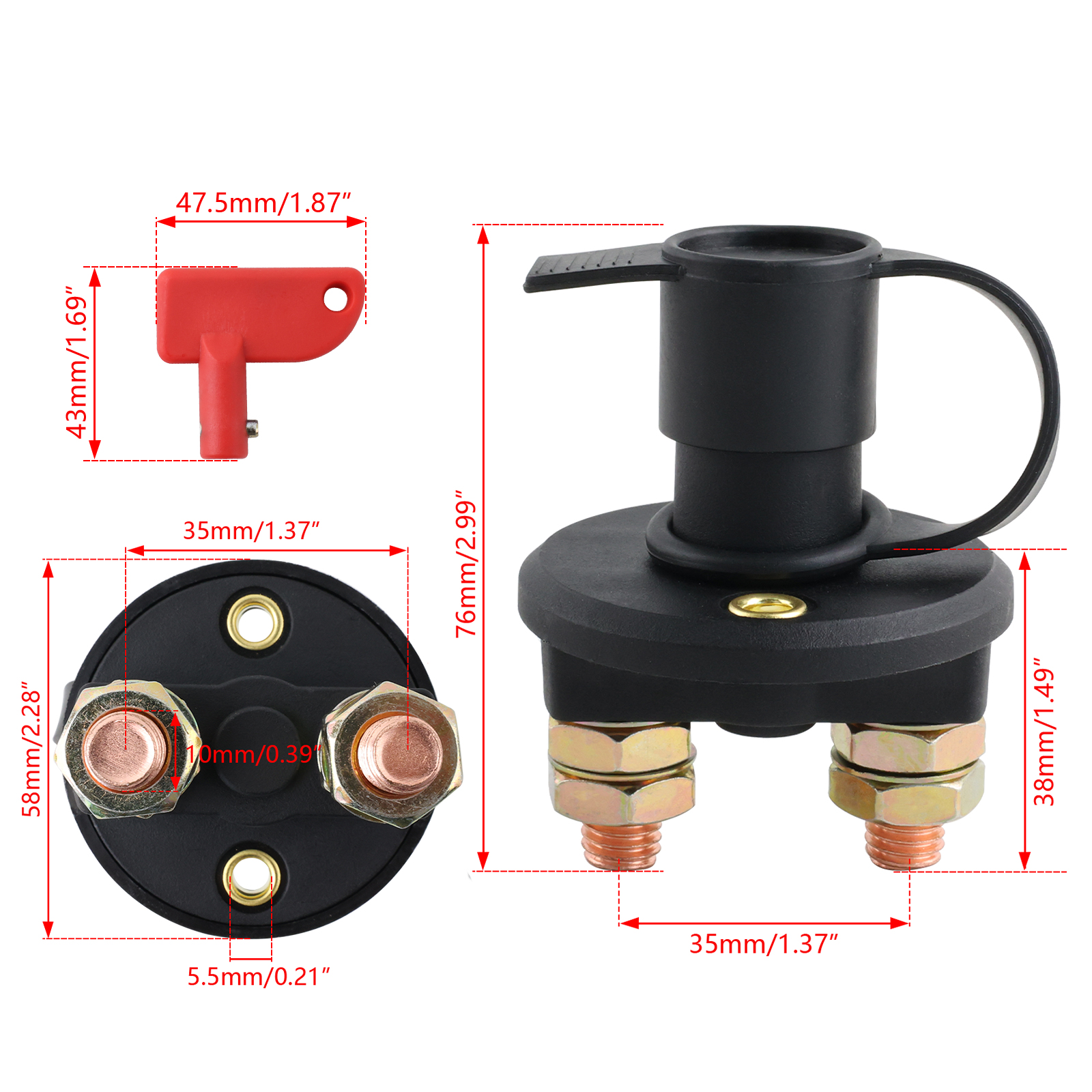 Key 12-24V Car Battery Power Disconnect Isolator Circuit Breaker Main Kill Cut-off Switch Insulated Rotary