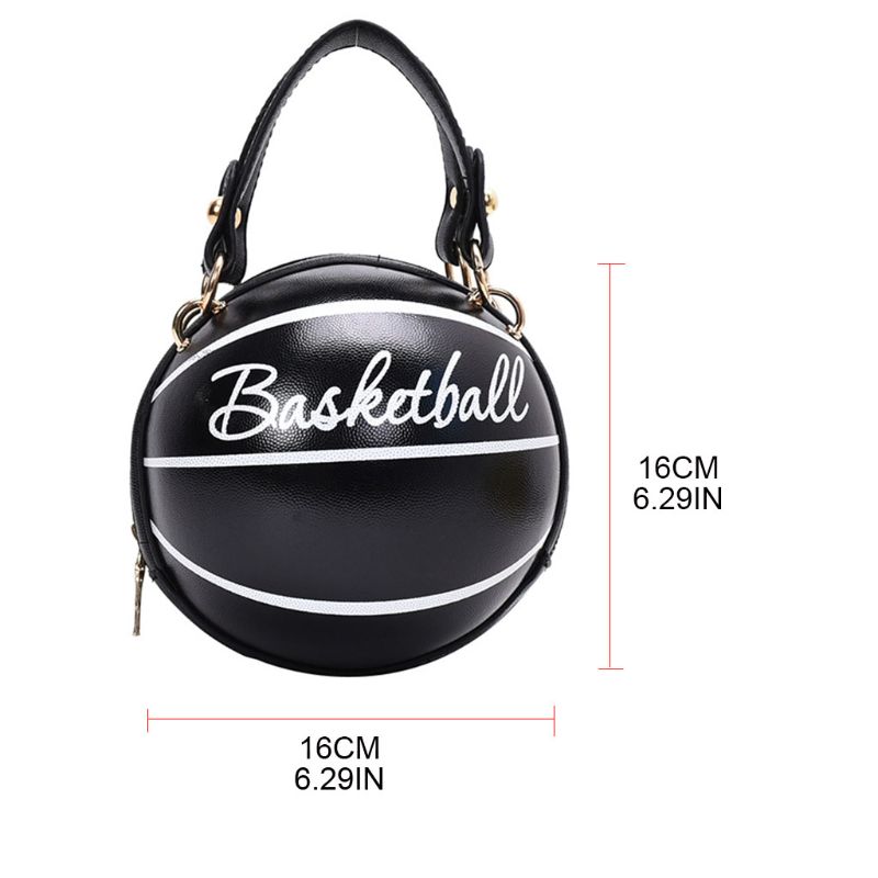 Women Girl Basketball Round PU Leather Handbag Chain Shoulder Messenger Crossbody Bag Satchel Tote Purse