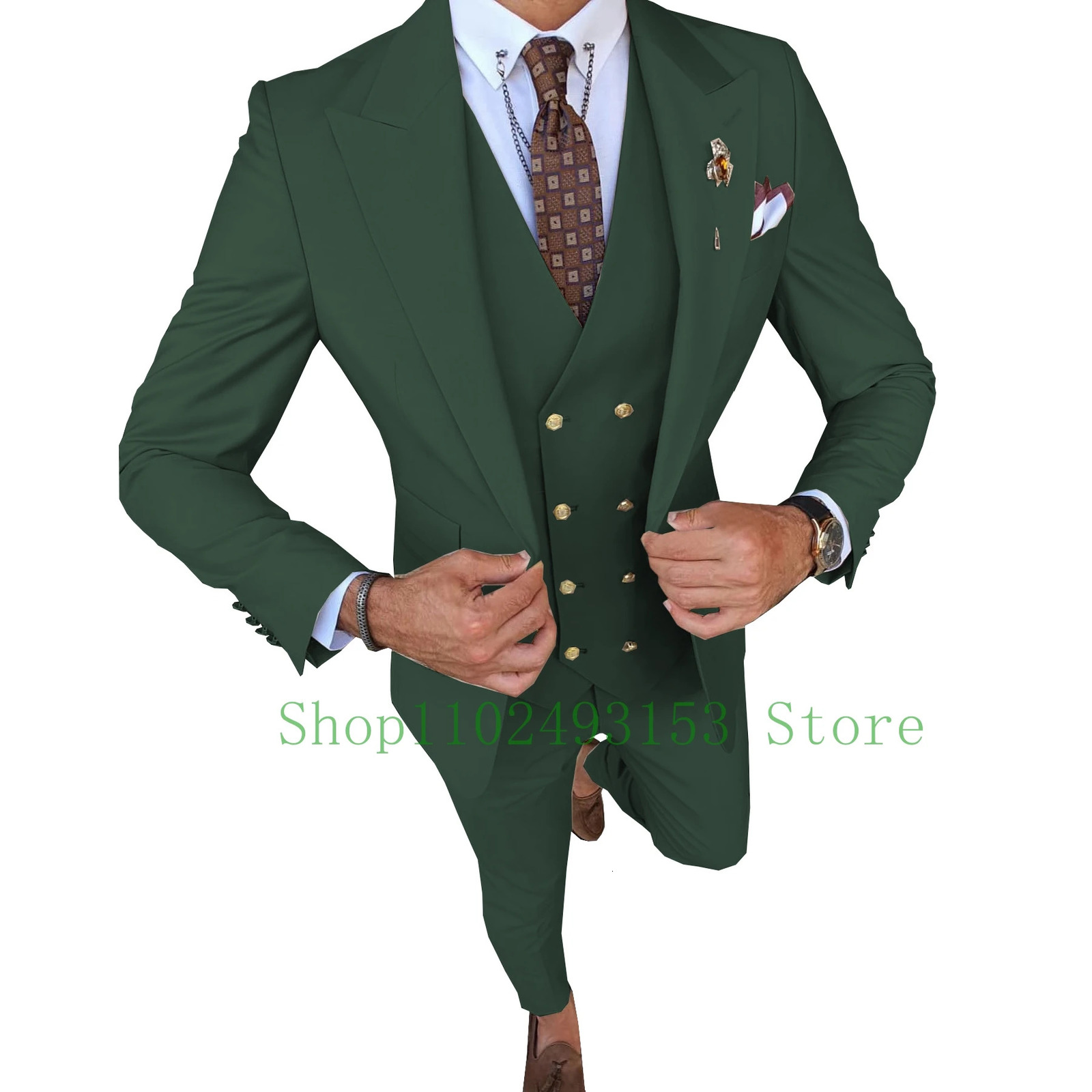 Fashion Male Suit Slim Fit Lapel Elegant Formal 3 Pieces Man Wedding Tuxedo BlazerVestPants Costume Homme 240412