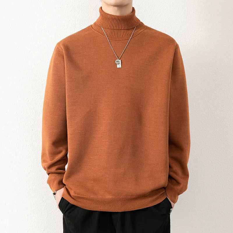 Mens Turtleneck Sweater Winter Warm Knitted Floral Korean Solid Color Casual Ultra Thin Sweater Mens Clothing Bottom Shirt W2411111