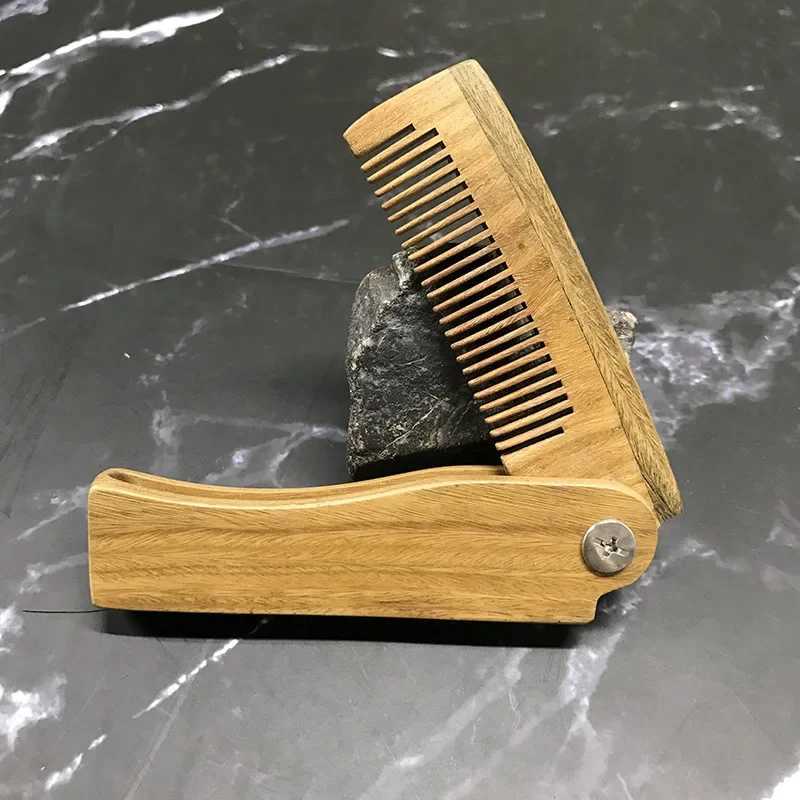 Foldable beard comb natural wood portable barber natural beard brush comb clipper facial cleaning and styling tool W241112