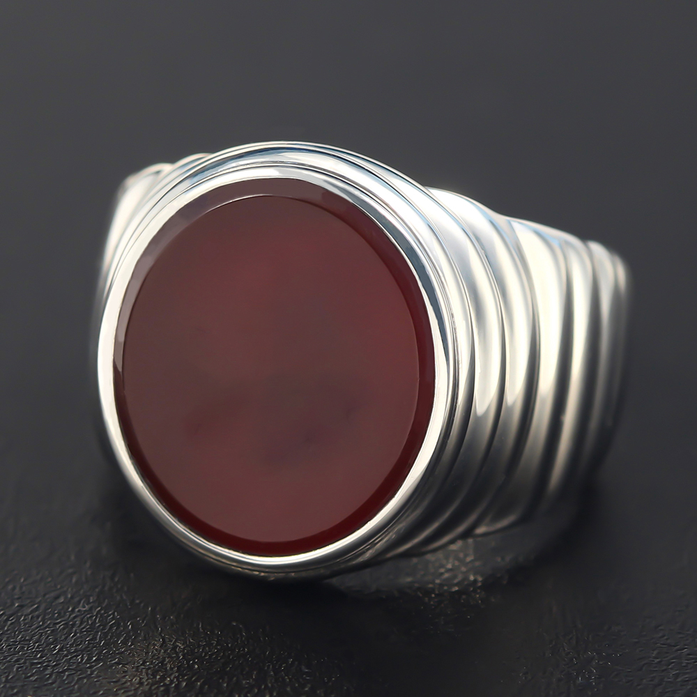 Corrugated Agate Sterling Sier Fine Jewelry Ring For Men a16b4