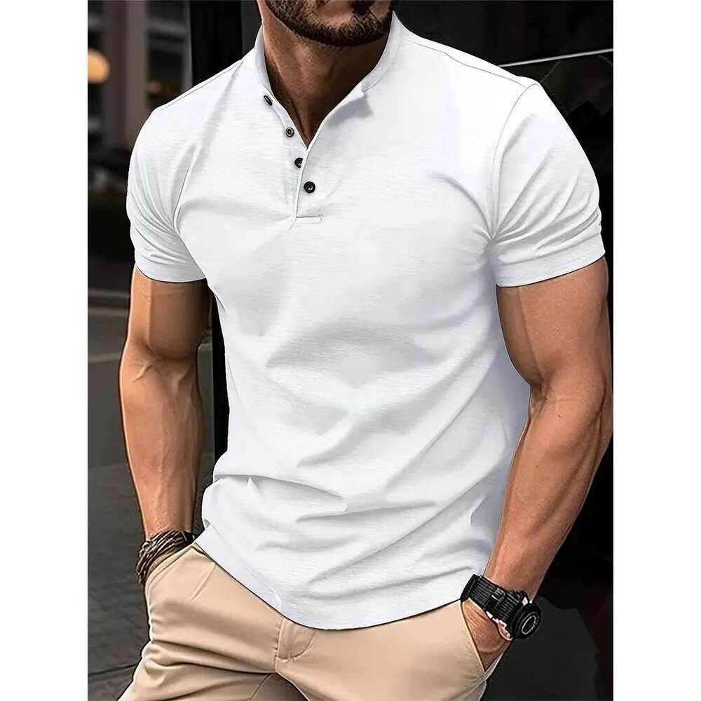 Instagram 2023 Summer Quick Sale T-shirt Men's Button Henley Collar Sports Polo Shirt