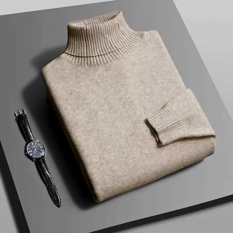 New mens knitted cow neck sweater long sleeved solid color latte trend mens street clothing warm retro knitted sweater mens style W2411111