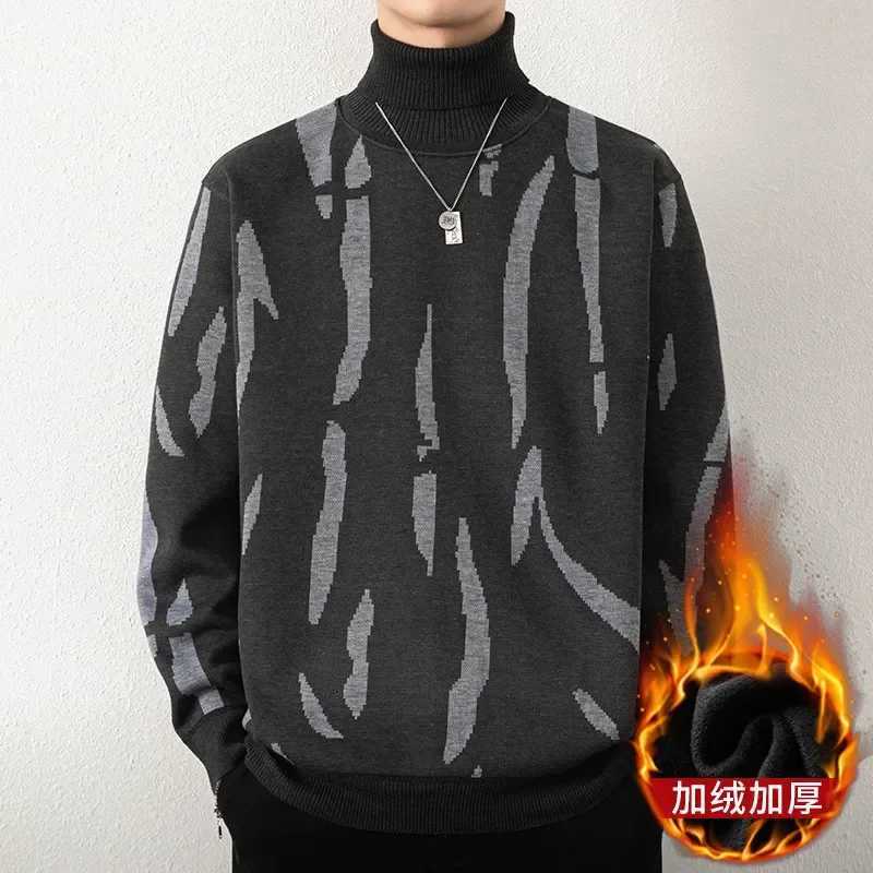 Autumn new high neck sweater for men patch work color floral knit warm and casual turtle neck sweater wool mens winter outdoor top W2411111