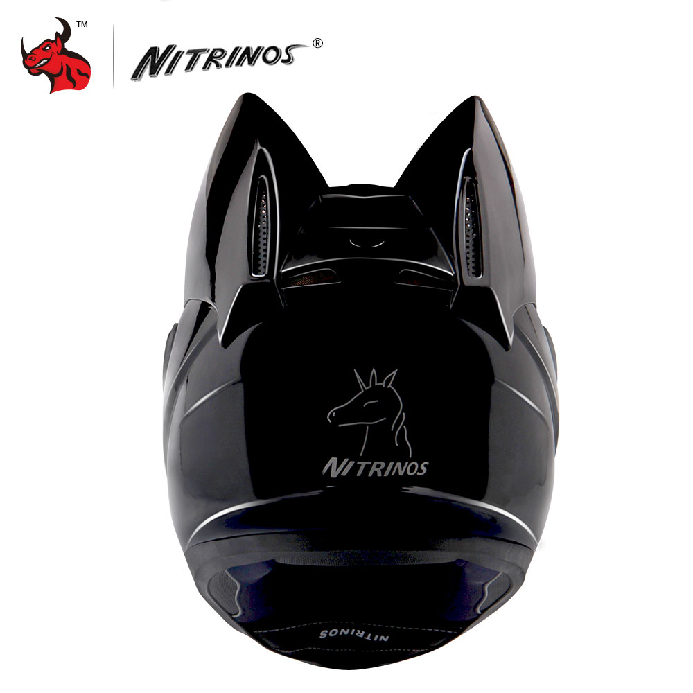 Motorcycle Helmet Full Face Breathable Off-Road Motorcycle Helmet With Cat Ears Streamlined Women Helmet HD Lens Cute f5862