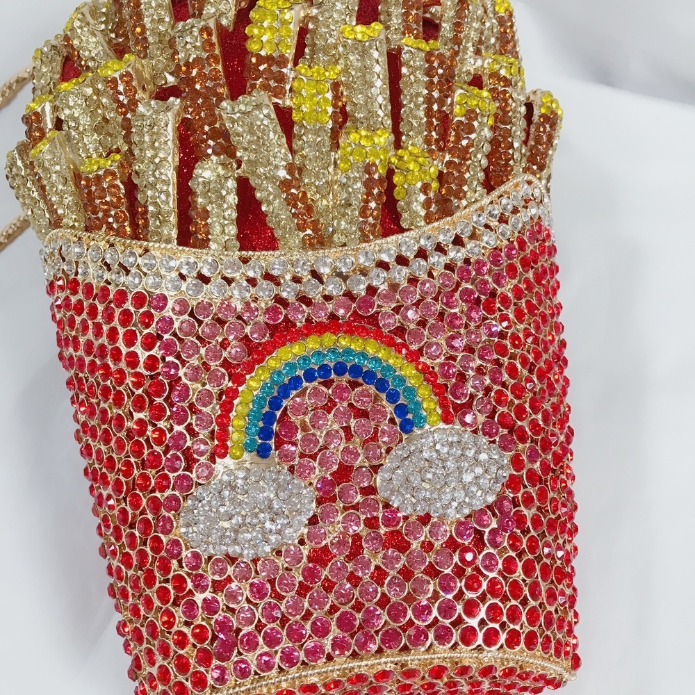 Evening Bags Boutique De French Fries Chips Rainbow Clutch Minaudiere Bag Women Crystal Evening Bag Diamond Wedding Handbag Bridal Purse 230428