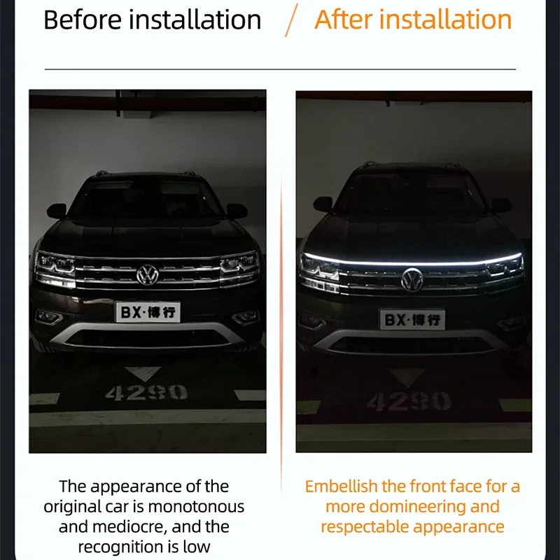 New 12V LED Car Hood Decorative Light Strip With Start Scan Meteor Dynamic Car Daytime Running Light DRL With Turn Signal Lamp