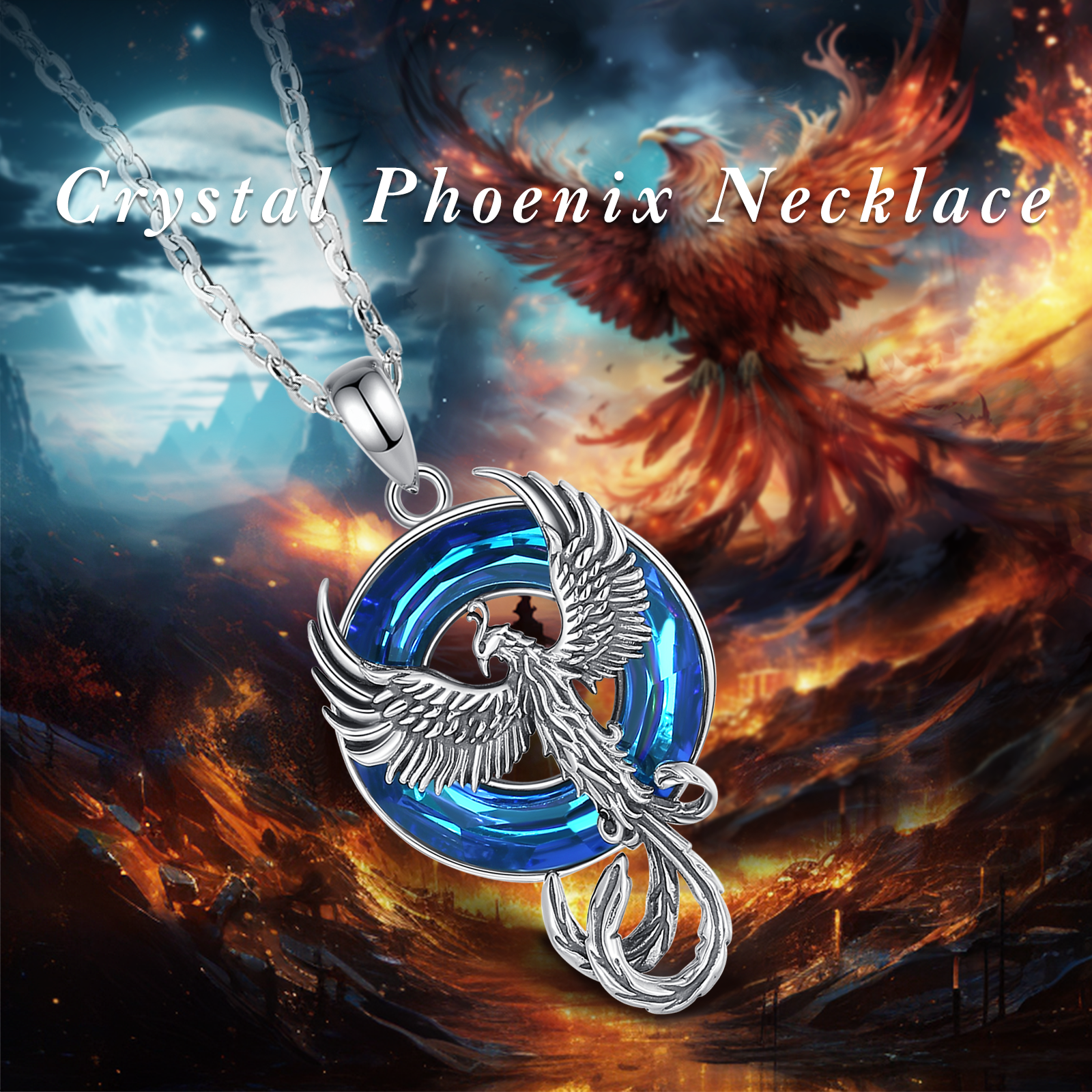 Eudora Sterling Sier Phoenix Neckalce Circle Austrian Crystal Phoenix Pendant Personality Jewelry for Women Man Gif e65e0 5 50a12