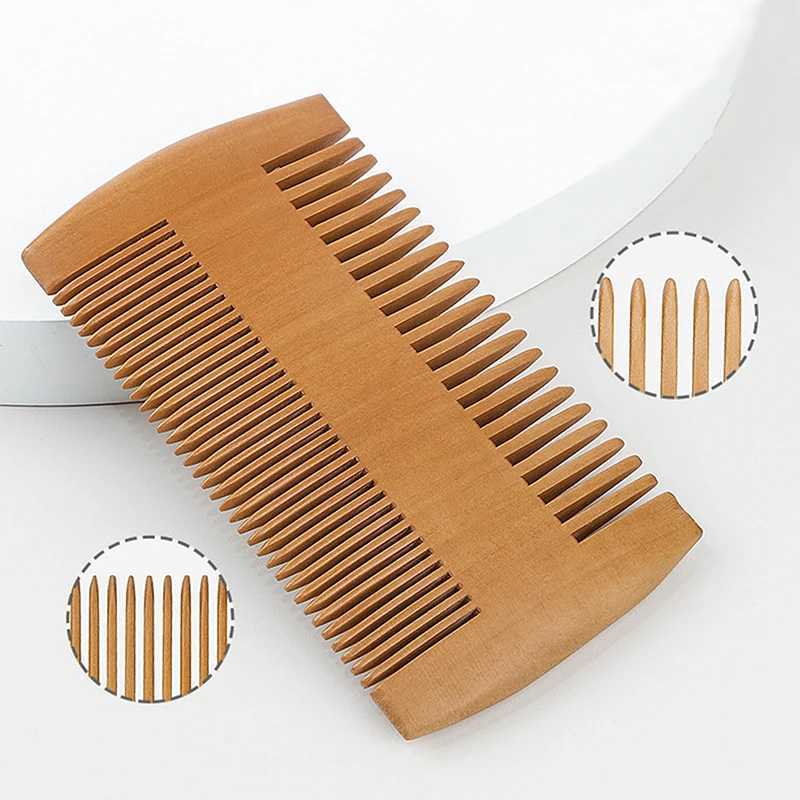 Natural wood brush beard comb anti-static double-sided mustard pocket comb mens hair care tool W241112