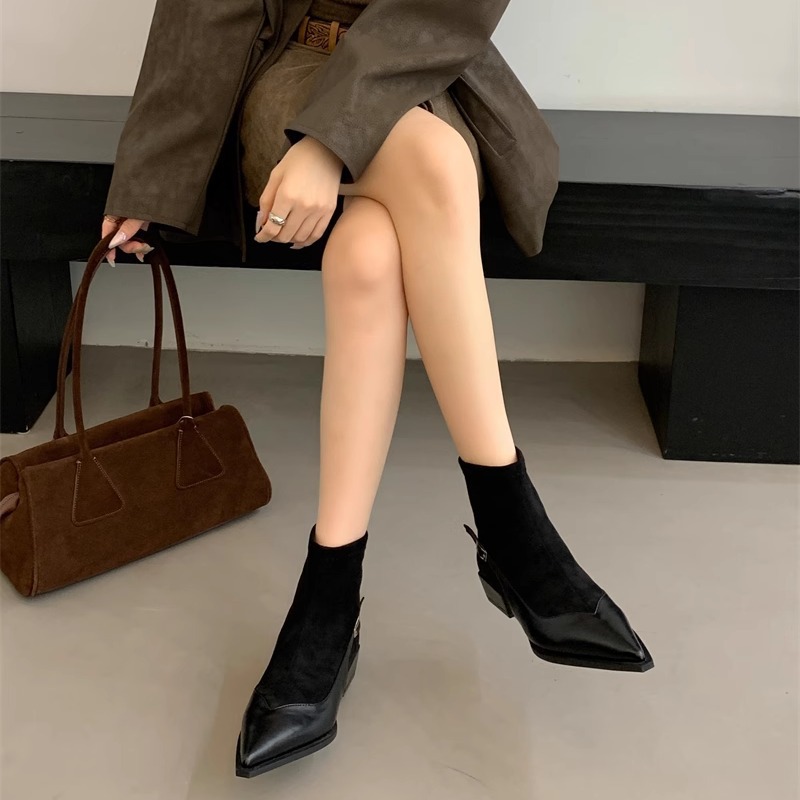 Fashionable Versatile Pointed-Toe Short Boots: Your 2024 Footwear Must-Have in Black and Coffee 9607