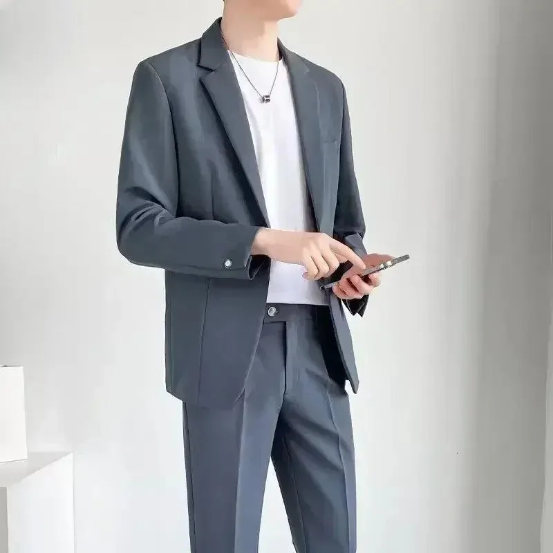 S5XL High Quality Mens Suit Gentlemen Simple Business Casual Fit Suits 2 Pieces Set Classic Solid Color Jacket Blazer Pants 240412