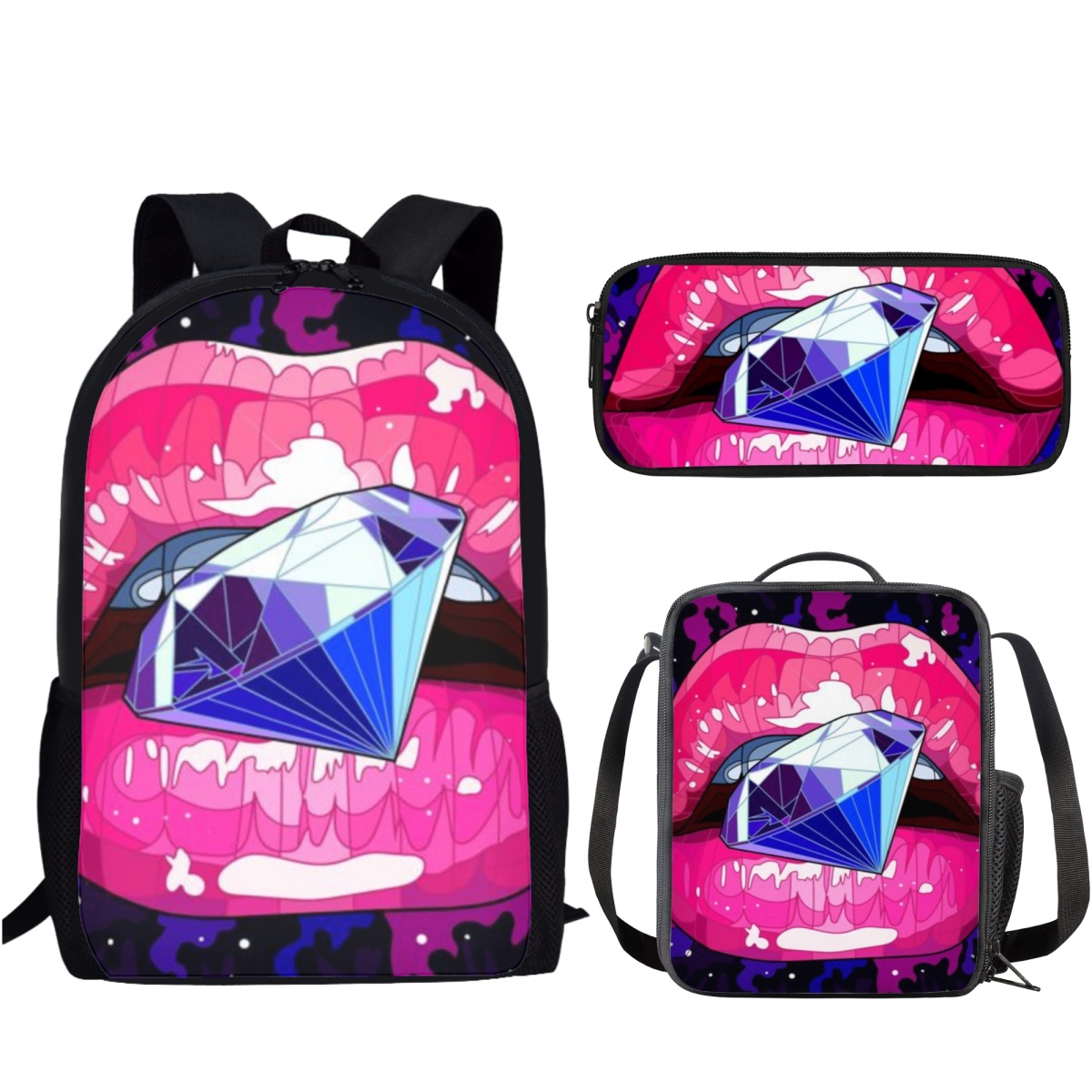 Sexy Lip Design 3Pcs/Set School Bag Causal Backpack for Teenager Girls Boys Student Campus Book Bag with Lunch Bag Pencil Bag 388ea