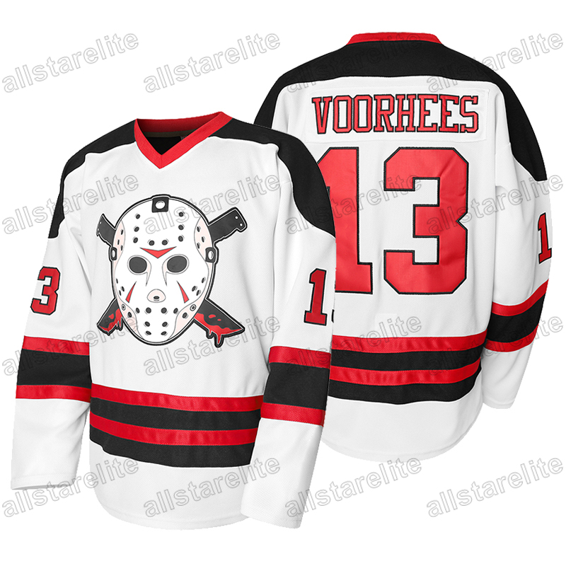 Friday The 13th Voorhees Embroidered Black White Hockey Jersey - Long Sleeves, Halloween Horror Movie Jersey sporty and fashionable casual, street bre