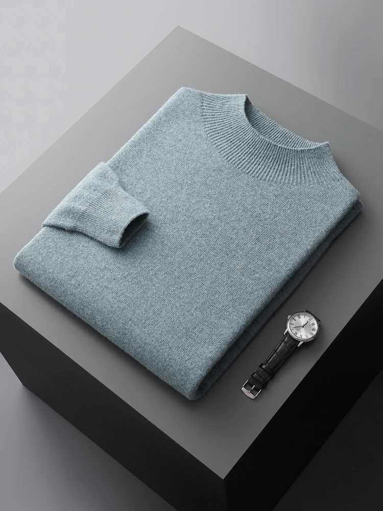 Autumn and Winter Mens Woolen Sweater First Line Preparation Durable Pulling Flower Half Neck Long Sleeve Casual Jumping Pure Wool Knitted Sweater W24