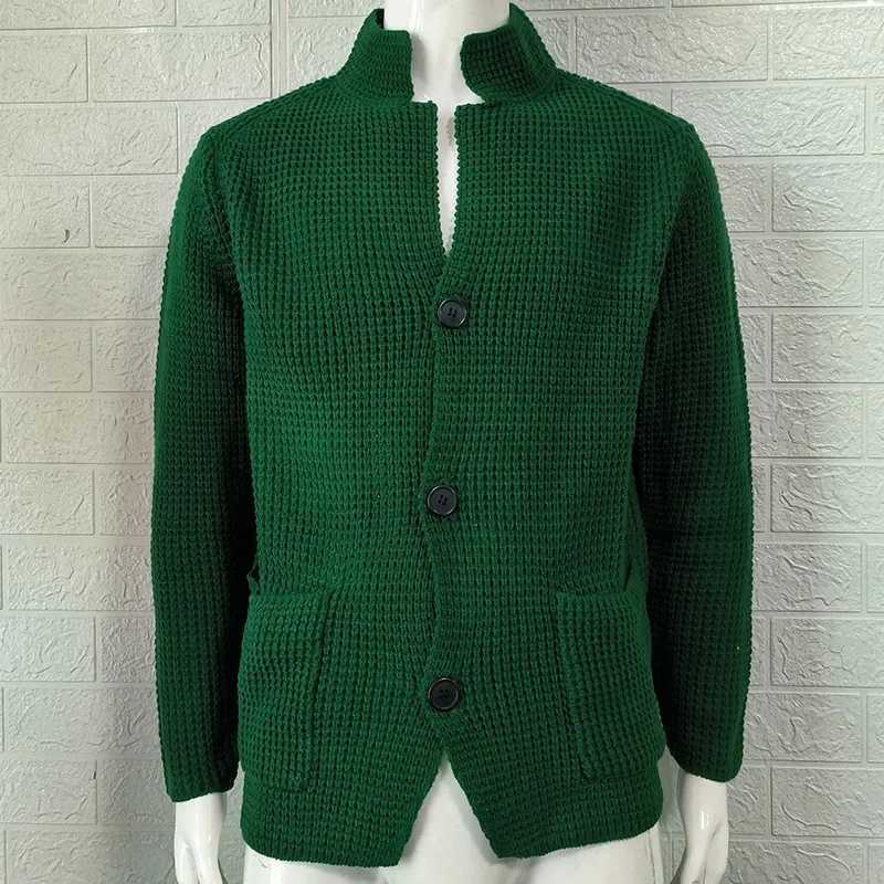 Autumn coat long Sve pocket casual single chest trend sweater mens stand up collar knitted cardigan wool sweater M241111