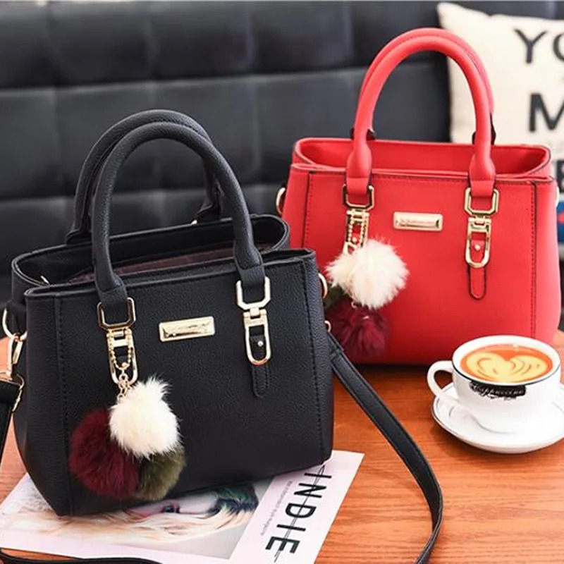 PU Leather Ladies HandBags Women Vintage Purse Plush Tassel Messenger Bags Tote Boston Shoulder Crossbody Bag 241111