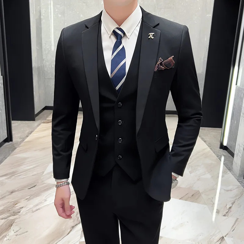 British Style Groom Dress suit Vest Trousers Fashion Business Handsome All Match Banquet Wedding Boutique 3piece Set 240412