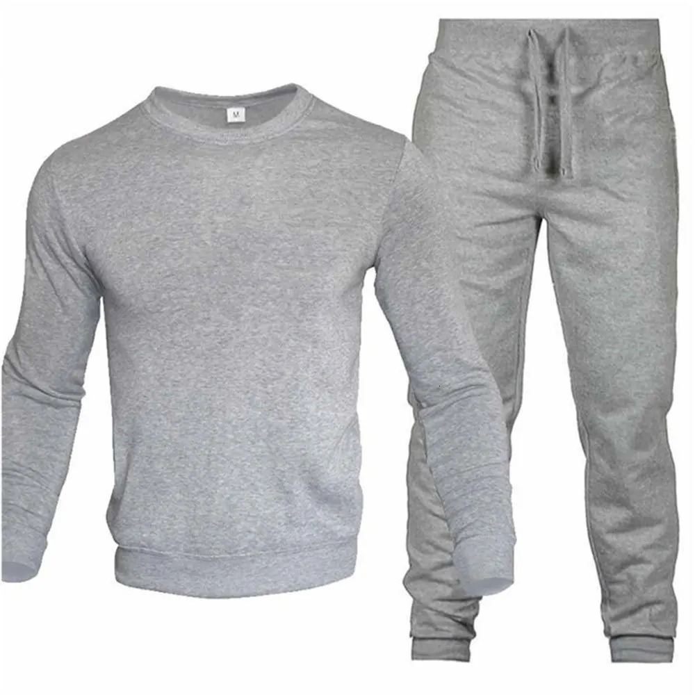 Mens Two-Piece Set O-Neck 2 Pieces Sets Tracksuit Hooded Sweatshirt Drawstring Pants Male Sport Hoodies Running Sportswear 241111