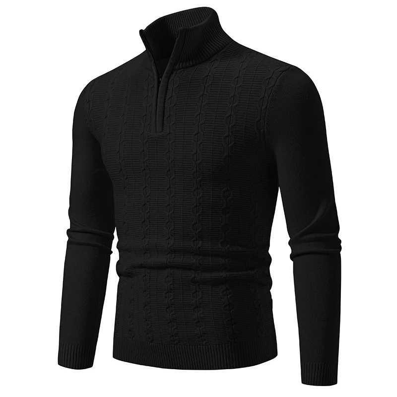 Mens Fashion Turtle Neck Zipper Sweater Comfortable and Casual Embroidered Pattern Pullover Mens Sweater W2411111